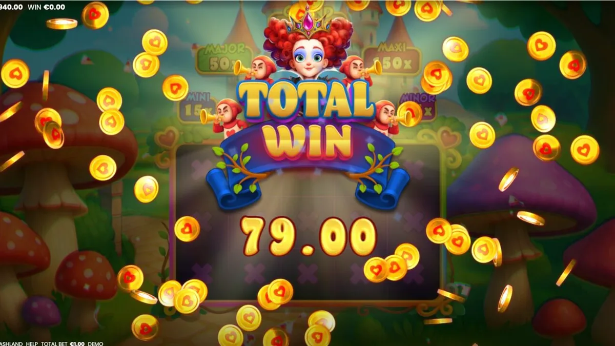 Interface do jogo Alice in Cashland com elementos temáticos do País das Maravilhas