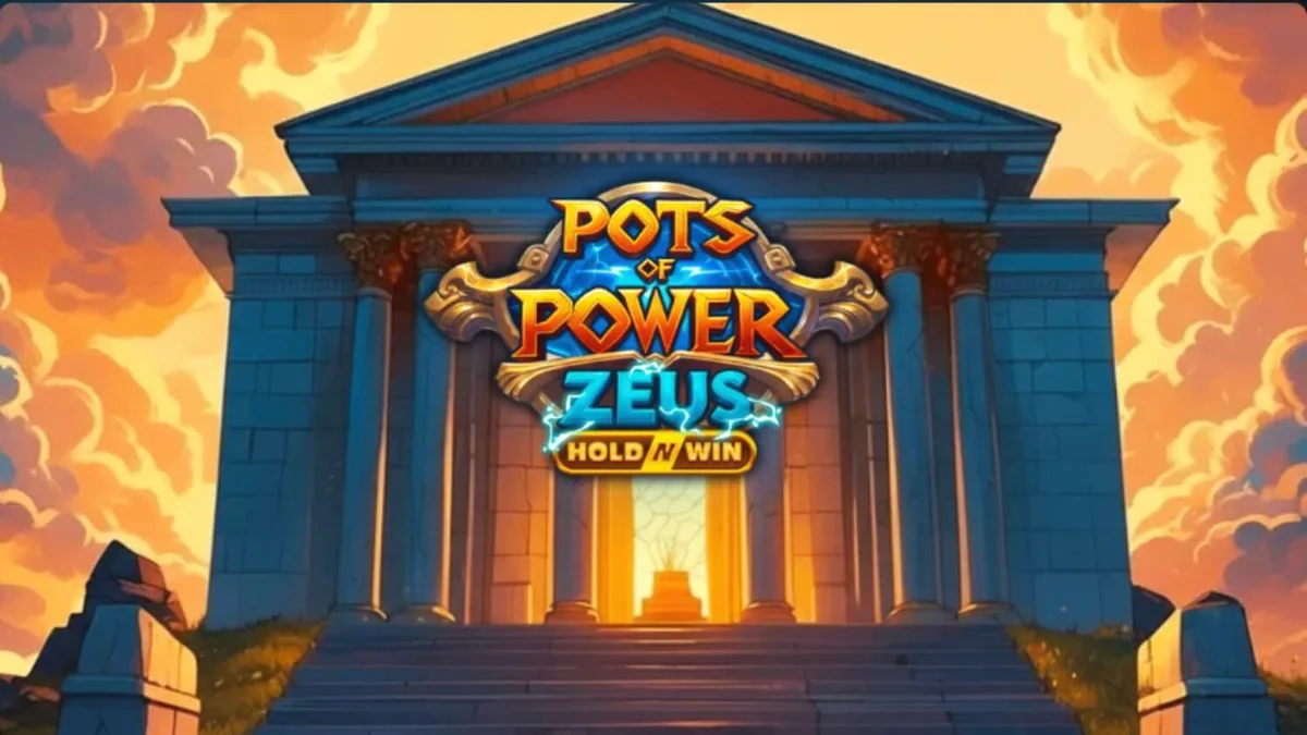 Interface do jogo de slot Pots of Power: Zeus com temática mitológica grega